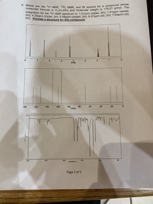 Solved w are the 1H NMR, 13C NMR, and IR spectra for a | Chegg.com