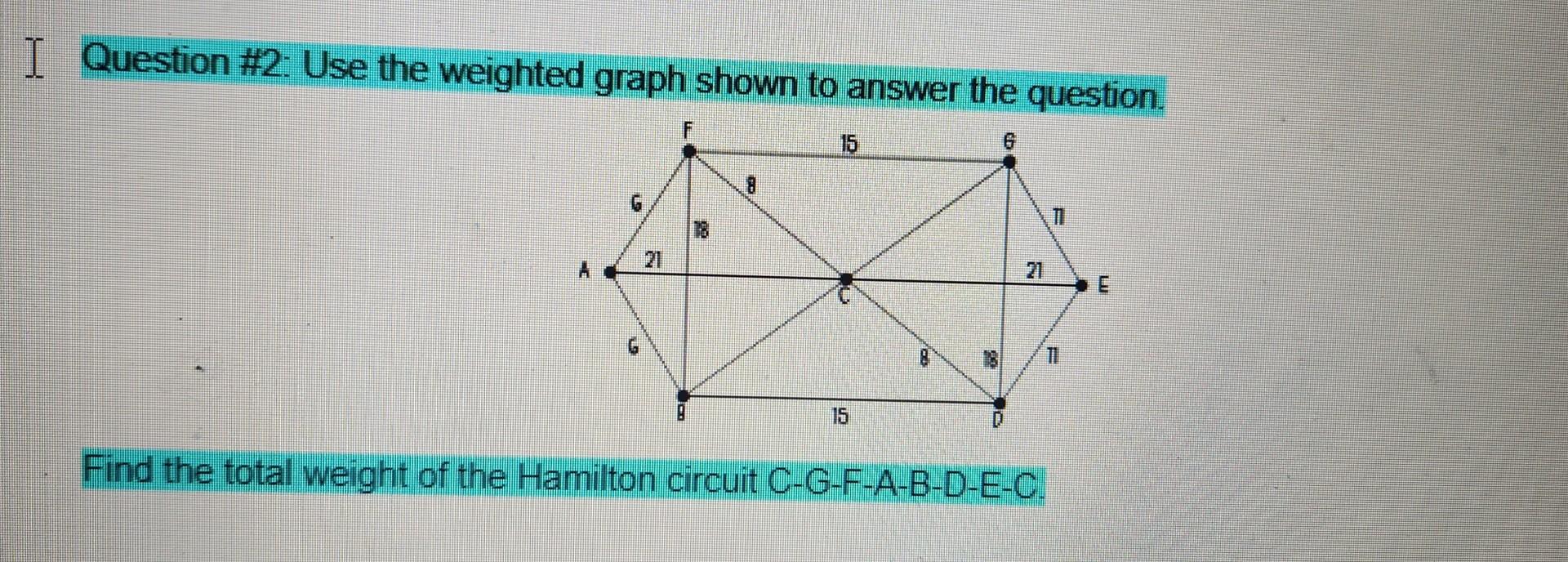 Solved Question \#2: Use the weighted graph shown to answer | Chegg.com