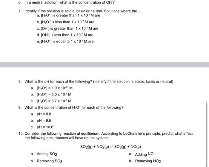 Solved 7. Identify if the solution is acidic, basic or | Chegg.com