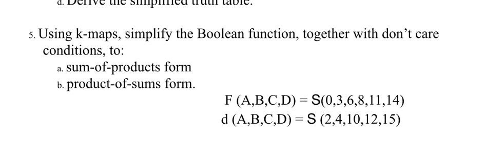 Solved Using k-maps, simplify the Boolean function, together | Chegg.com