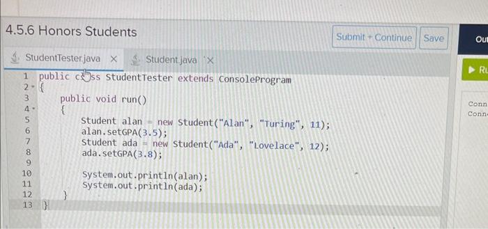 Solved 4.5.6 Honors Students 3. StudentTesterjava X 1 public | Chegg.com