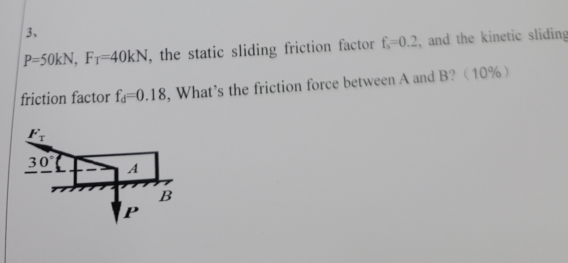 Getting Friction Factor P=50kN,FT=40kN, the static sliding friction factor | Chegg.com