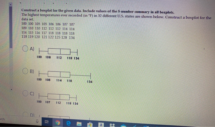 Construct A Boxplot For The Given Data Include Chegg Com