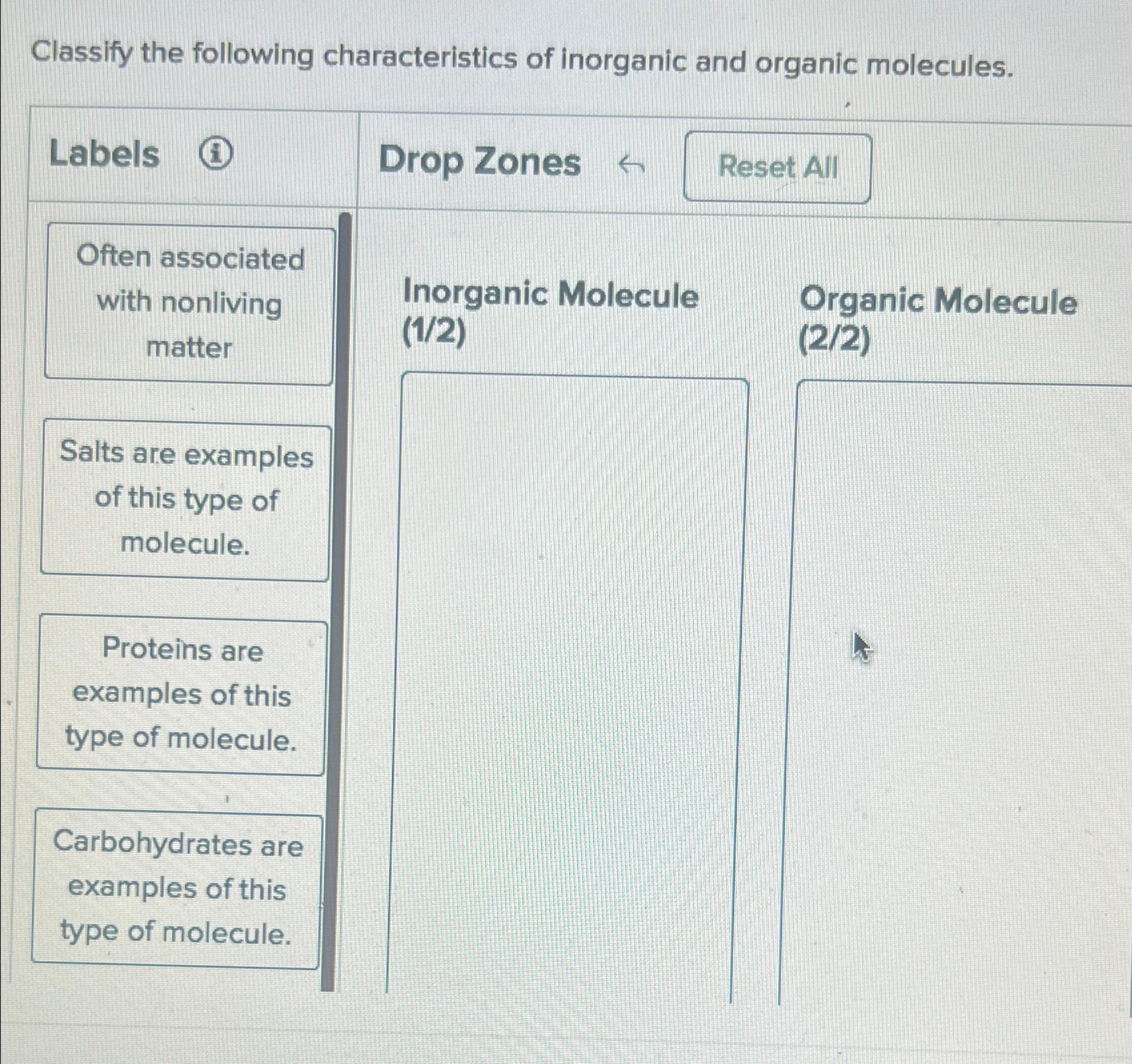 Solved Classify the following characteristics of inorganic | Chegg.com