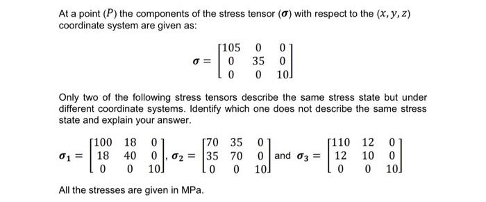 Solved At a point (P) the components of the stress tensor | Chegg.com