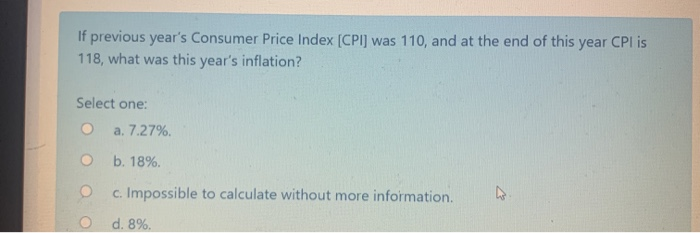 Solved If Previous Year's Consumer Price Index (CPI) Was | Chegg.com