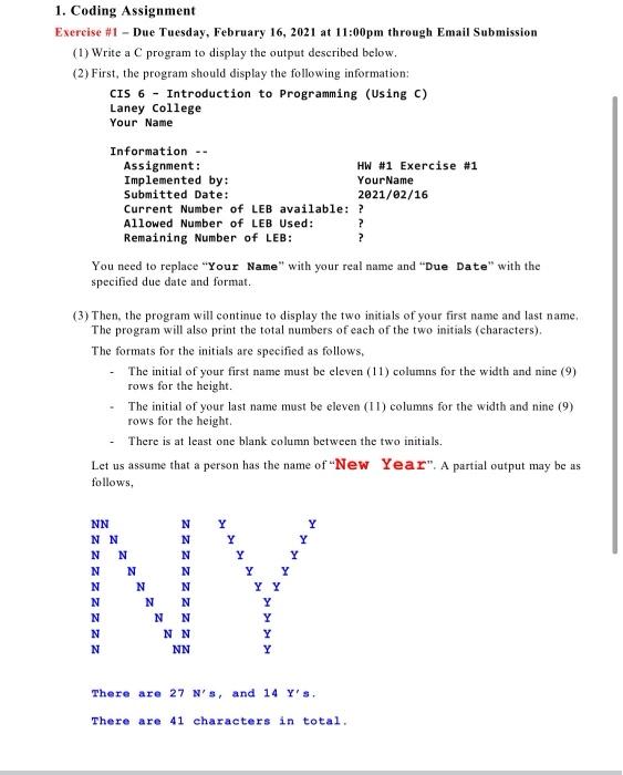 Solved 1. Coding Assignment Exercise #1 - Due Tuesday, | Chegg.com