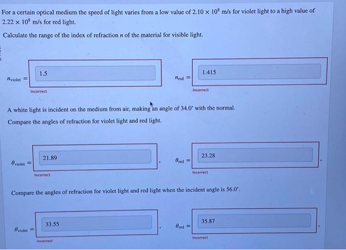 solved-for-a-certain-optical-medium-the-speed-of-light-chegg