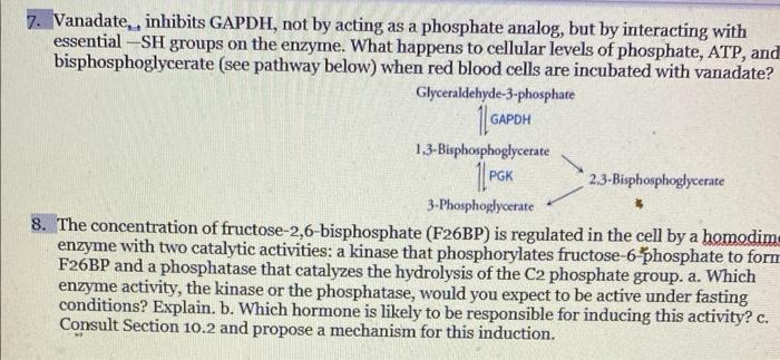 Solved 7. Vanadate, , inhibits GAPDH, not by acting as a | Chegg.com