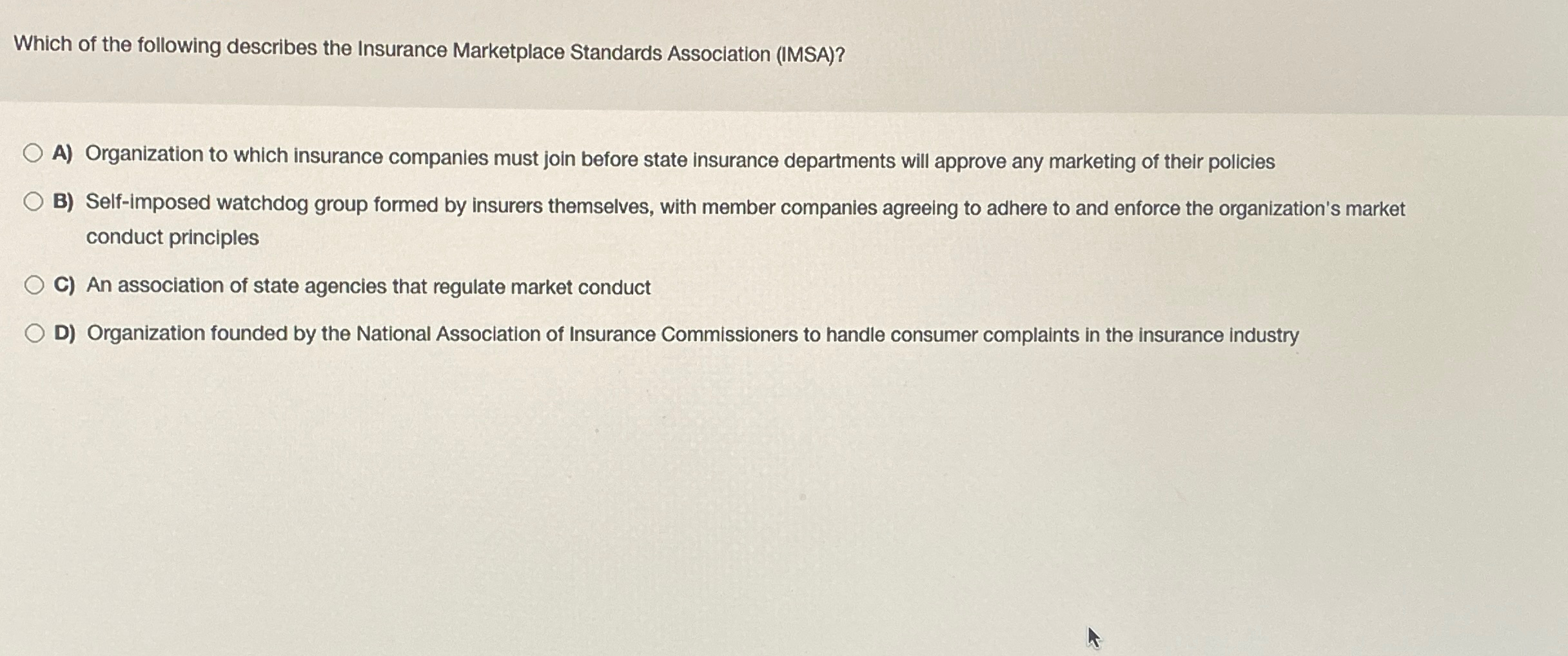 Solved Which of the following describes the Insurance