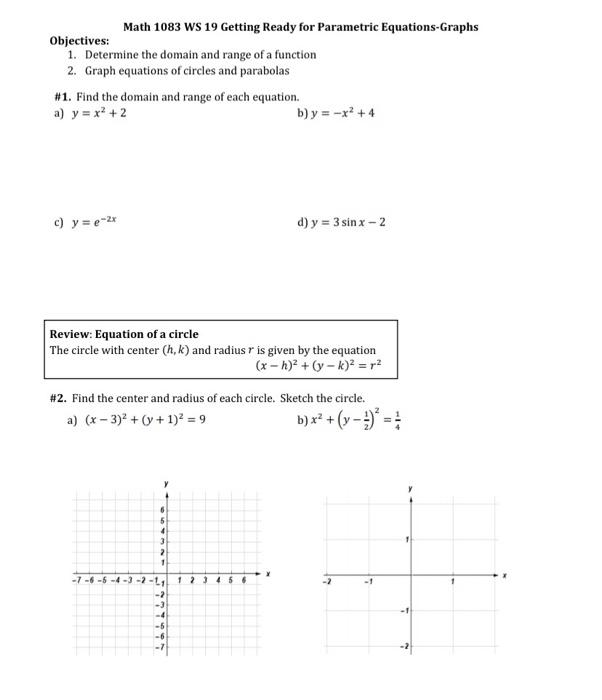 Solved Math 1083 WS 19 Getting Ready for Parametric | Chegg.com