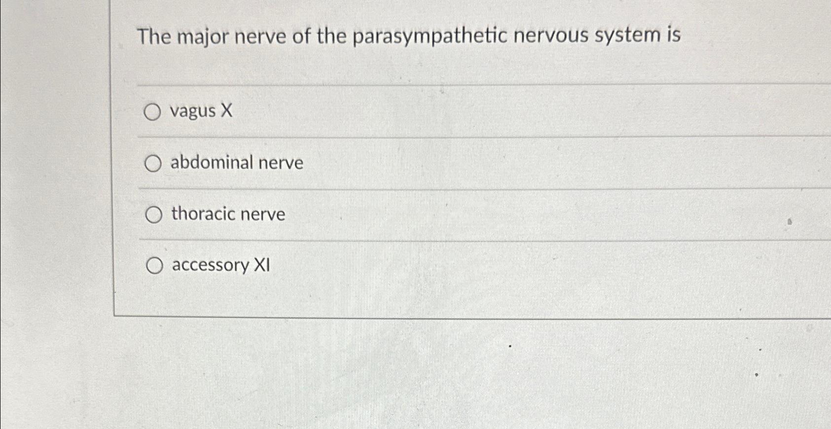 Solved The major nerve of the parasympathetic nervous system | Chegg.com