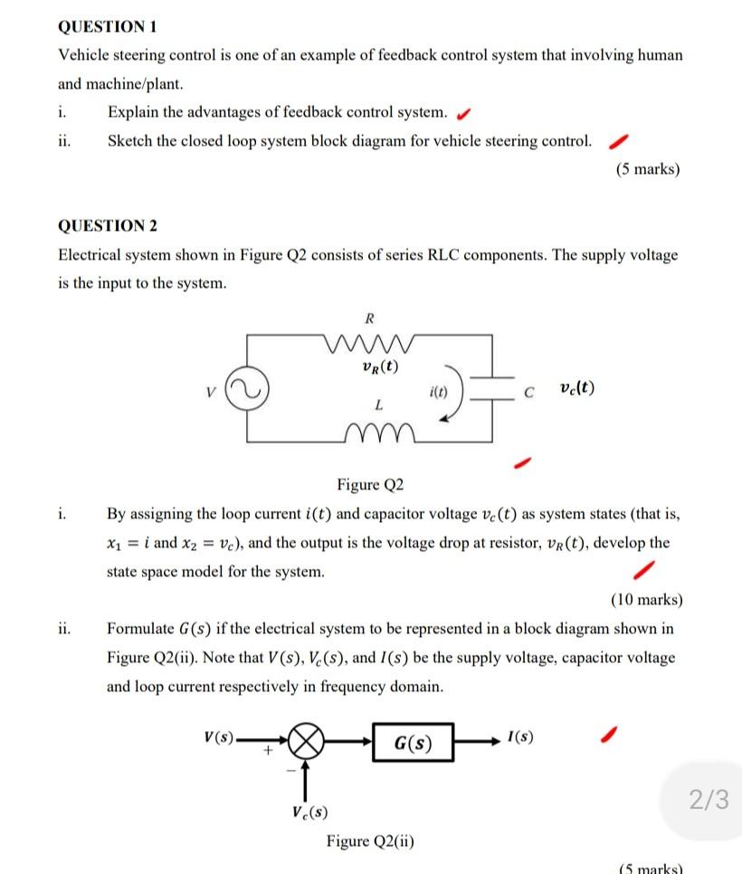 Solved QUESTION 1 Vehicle Steering Control Is One Of An | Chegg.com