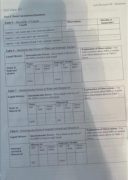 Solved Lab Exercise #9 - Solutions FLC Chem 305 Part C | Chegg.com