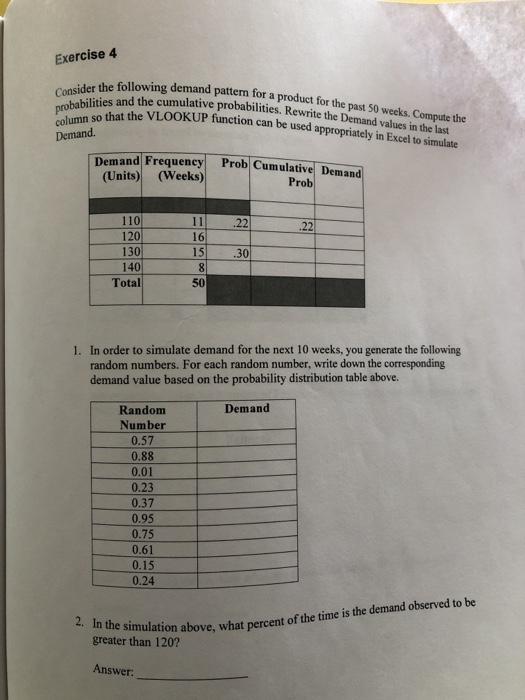 Solved Exercise 4 Consider the following demand pattern for | Chegg.com