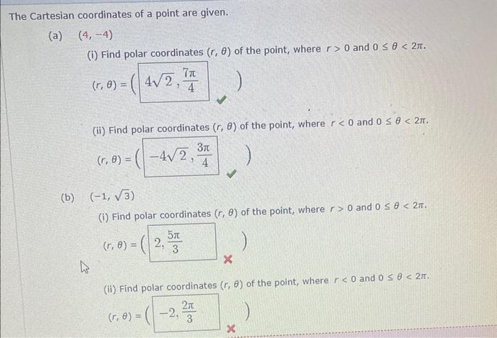Solved The Cartesian coordinates of a point are given. (a) | Chegg.com