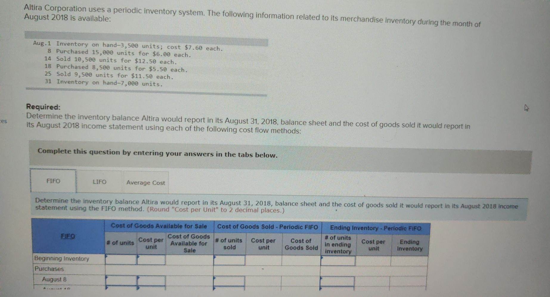 Solved Altira Corporation uses a periodic inventory system. | Chegg.com