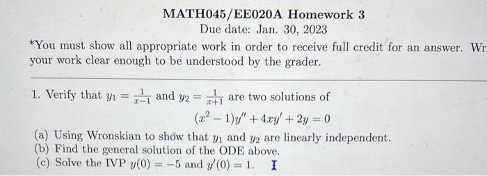 Solved MATH045/EE020A Homework 3 Due date: Jan. 30, 2023 | Chegg.com
