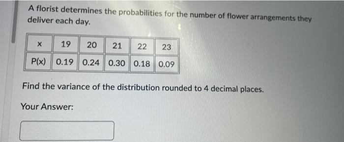 Solved A florist determines the probabilities for the number | Chegg.com