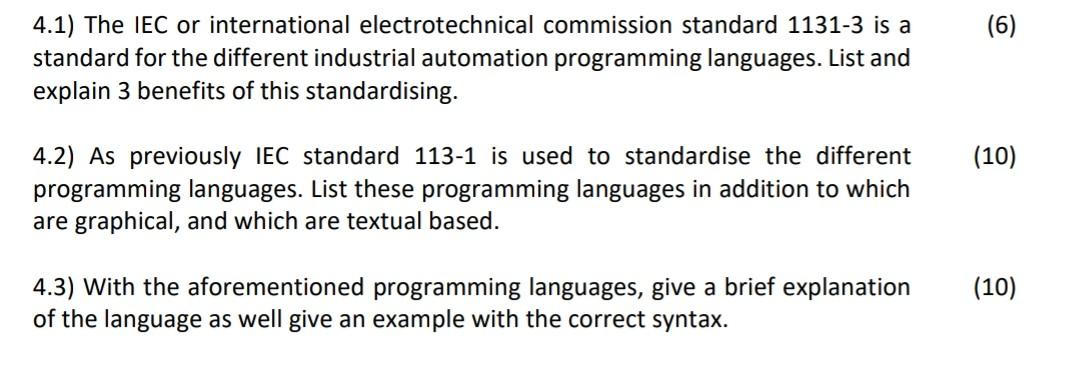 Solved (6) 4.1) The IEC or international electrotechnical | Chegg.com
