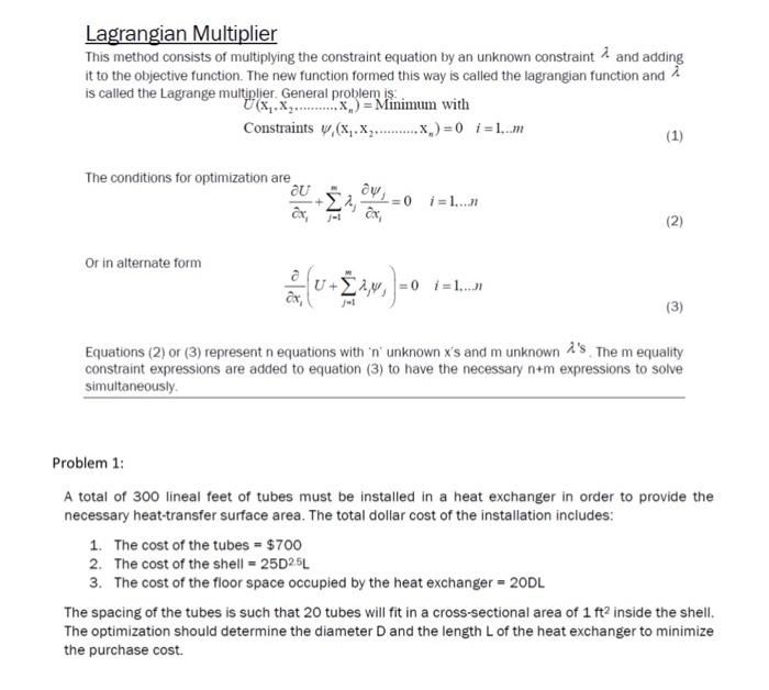 Solved Lagrangian Multiplier This method consists of | Chegg.com