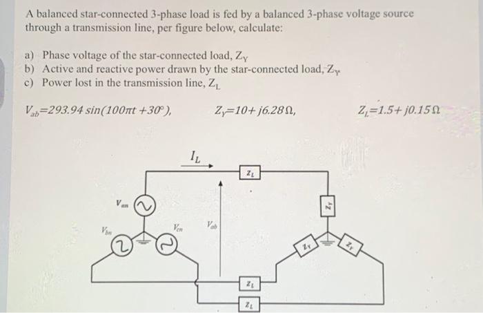 Solved A Balanced Star-connected 3-phase Load Is Fed By A | Chegg.com