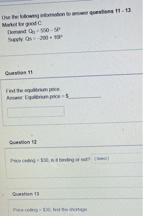 Solved Use the following information to answer questions 11 | Chegg.com