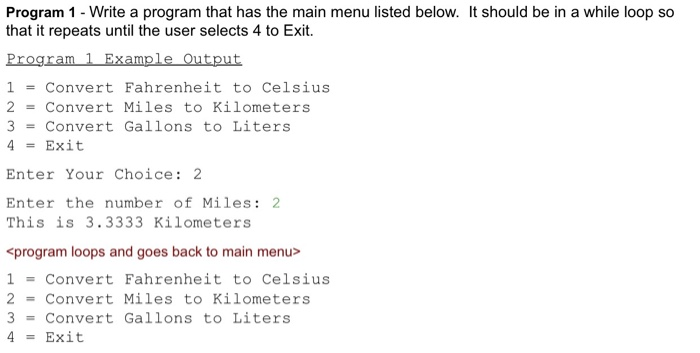 Solved Program 1 - Write a program that has the main menu | Chegg.com