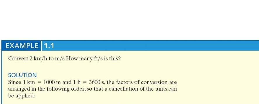 Solved Example 1 1 Convert 2 Km H To M S How Many Ft S Is Chegg Com