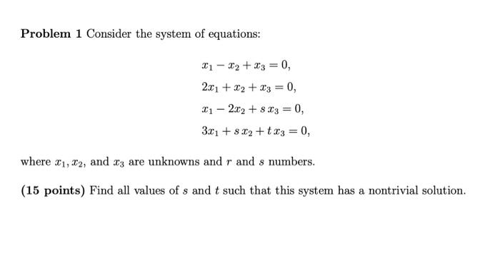 Solved Problem 1 Consider the system of equations: | Chegg.com