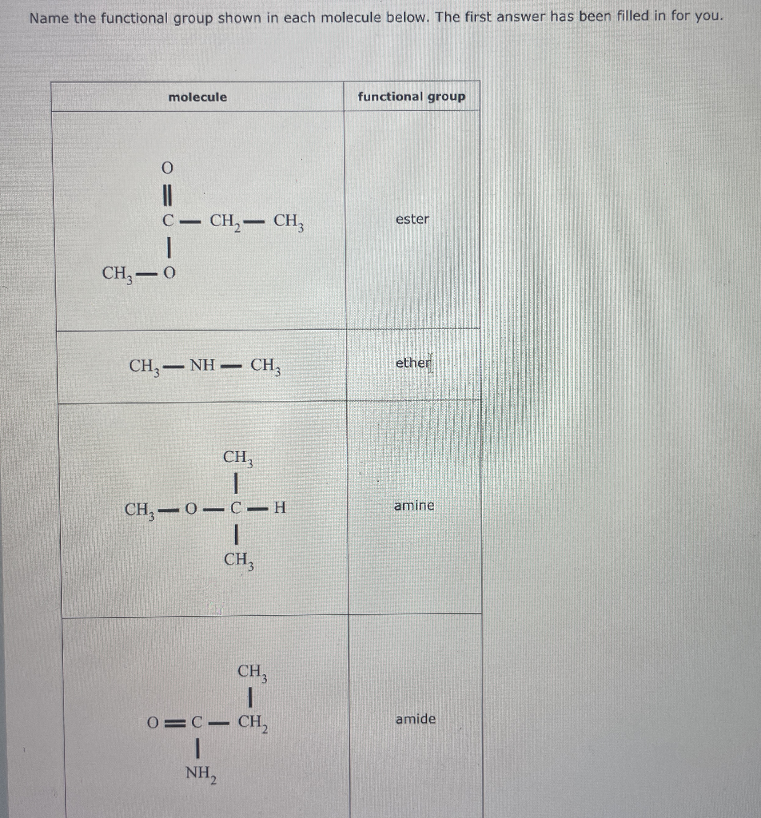 Solved Name the functional group shown in each molecule | Chegg.com