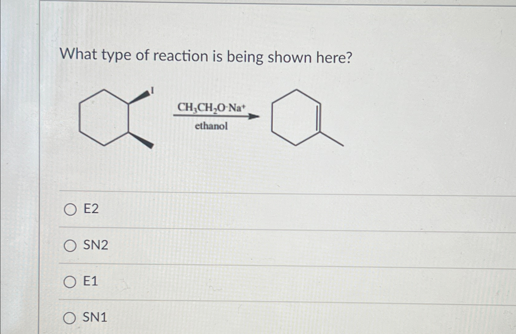 Solved What type of reaction is being shown here?E2SN2E1SN1 | Chegg.com