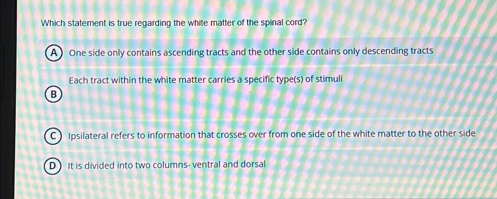 Solved Which statement is true regarding the white matter of | Chegg.com
