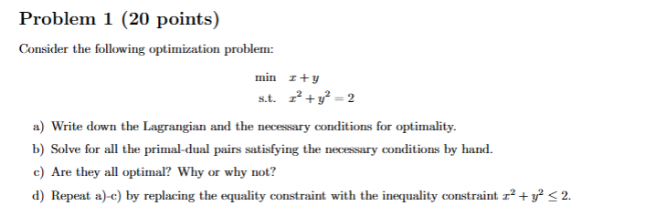 Solved Problem 1 (20 ﻿points)Consider the following | Chegg.com