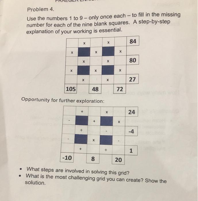 Solved Problem 4. Use the numbers 1 to 9 - only once each - | Chegg.com