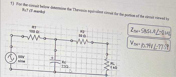 Solved 1) For the circuit below determine the Thevenin | Chegg.com