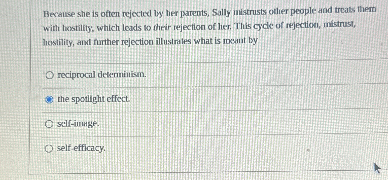 Solved Because she is often rejected by her parents, Sally | Chegg.com