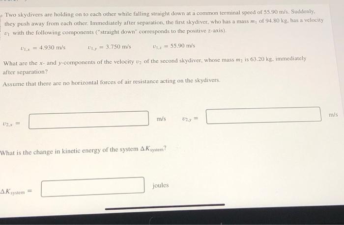 Solved Two Skydivers Are Holding On To Each Other While | Chegg.com