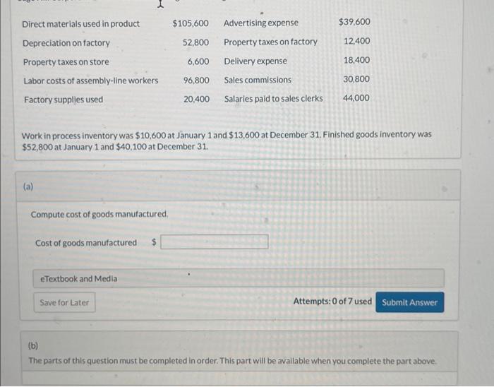 Solved Work In Process Inventory Was $10,600 At January 1 | Chegg.com