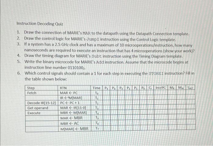 Solved 1. Instruction Decoding Quiz Draw the connection of | Chegg.com