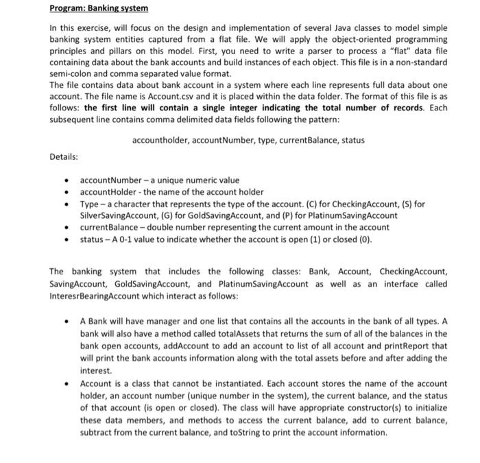 Solved Program: Banking system In this exercise, will focus | Chegg.com