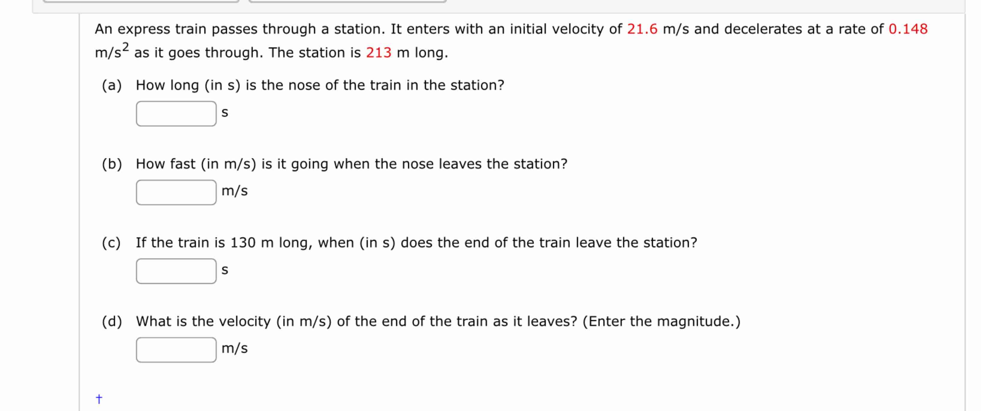 Solved An express train passes through a station. It enters | Chegg.com