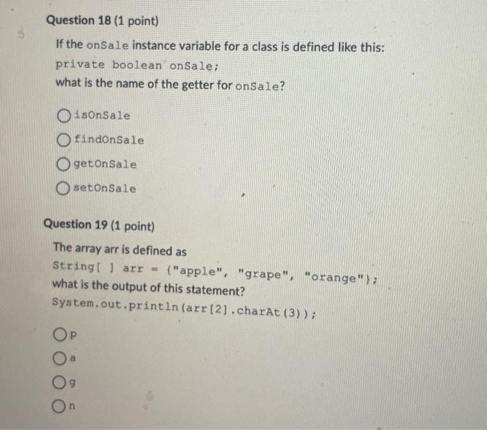 Solved If the onsale instance variable for a class is | Chegg.com