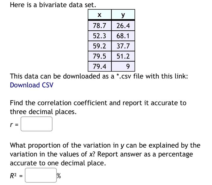 Solved Here is a bivariate data set. This data can be | Chegg.com