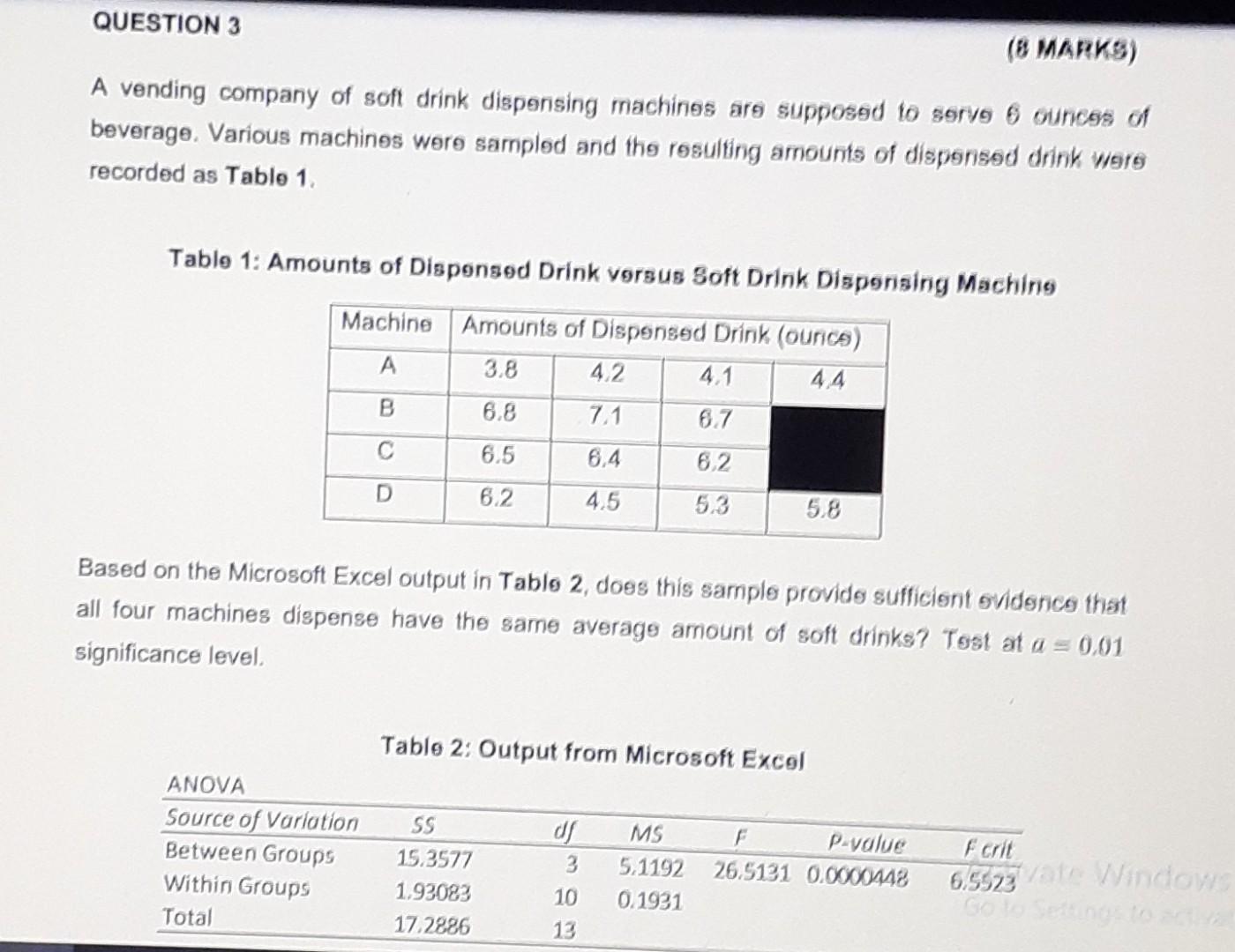 Solved QUESTION 3 (8 MARKS) A vending company of soft drink | Chegg.com