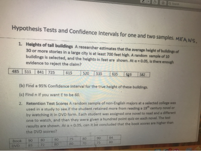 Solved Hypothesis Tests and Confidence intervals for one and | Chegg.com