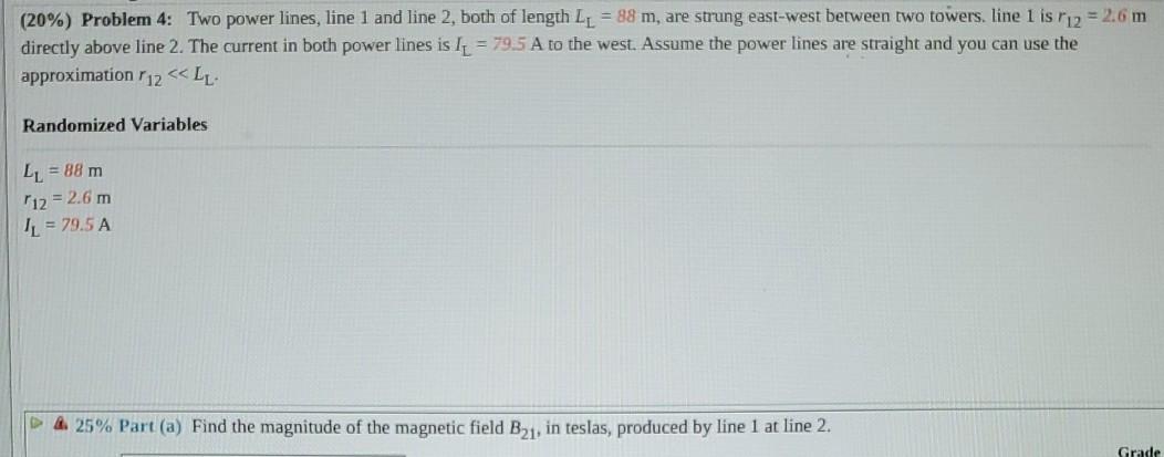 Solved (20%) Problem 4: Two power lines, line 1 and line 2, | Chegg.com