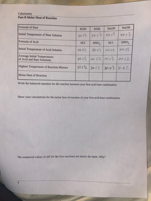 Calorimetry Calorimetry Report Sheet Part A Specific