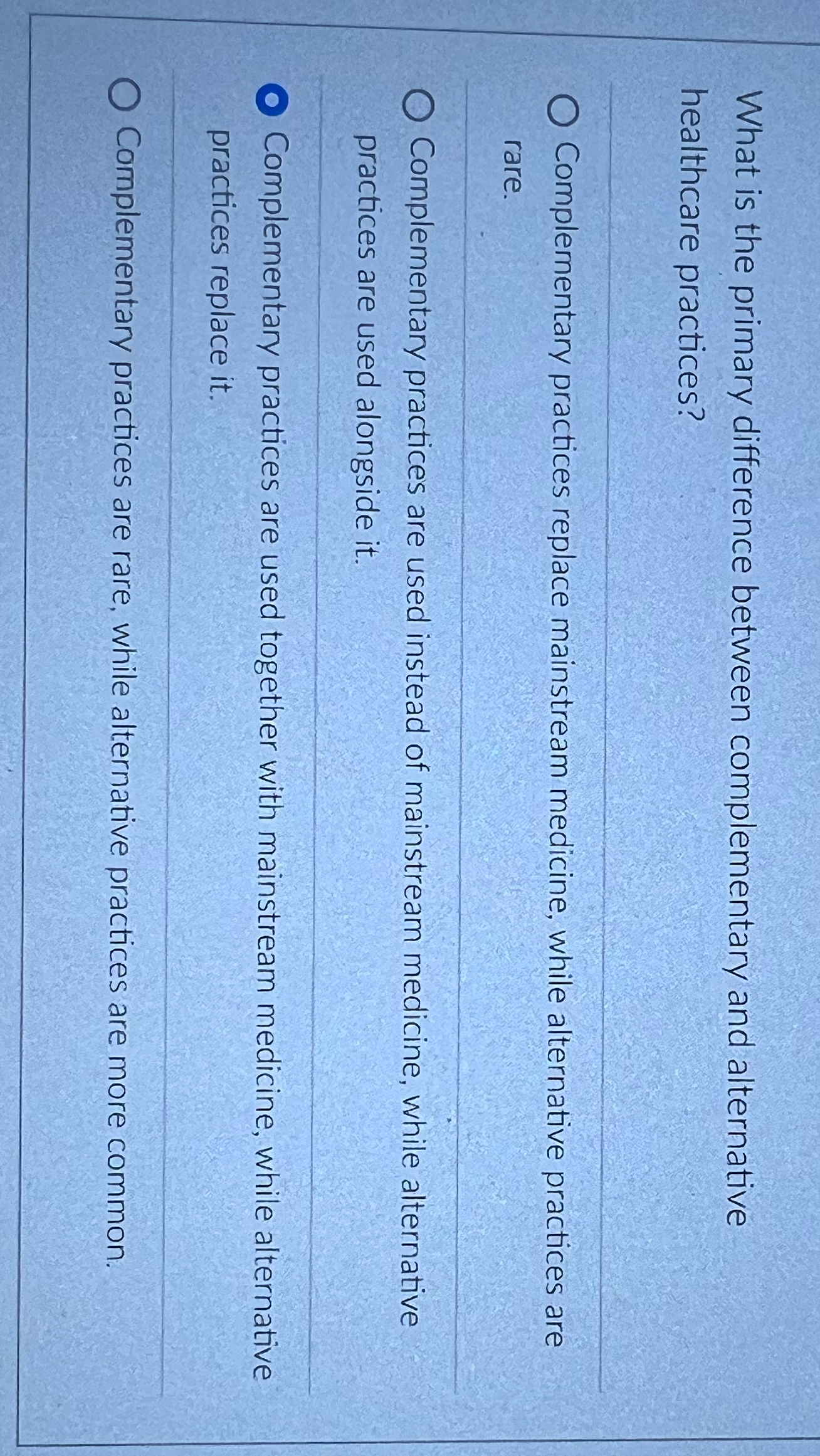 Solved What is the primary difference between complementary | Chegg.com