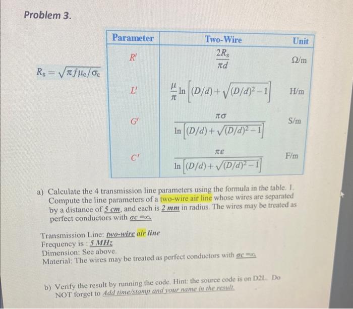 Problem 3. Rs=πfμc/1 a) Calculate the 4 transmission | Chegg.com